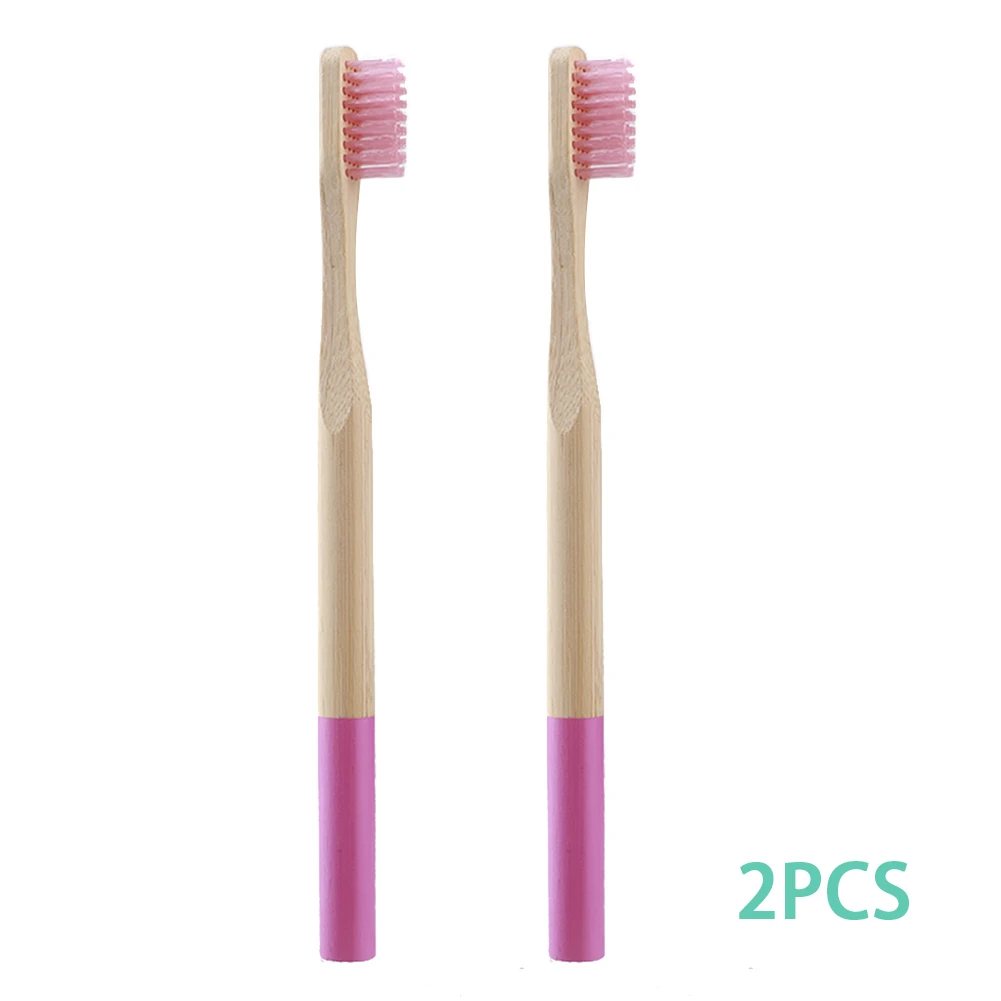 2pack Colorful Environment-friendly Bamboo Toothbrush Oral Care Bamboo Handle Soft Bristles Tooth brush Whitening Toothbrush - Цвет: meihong