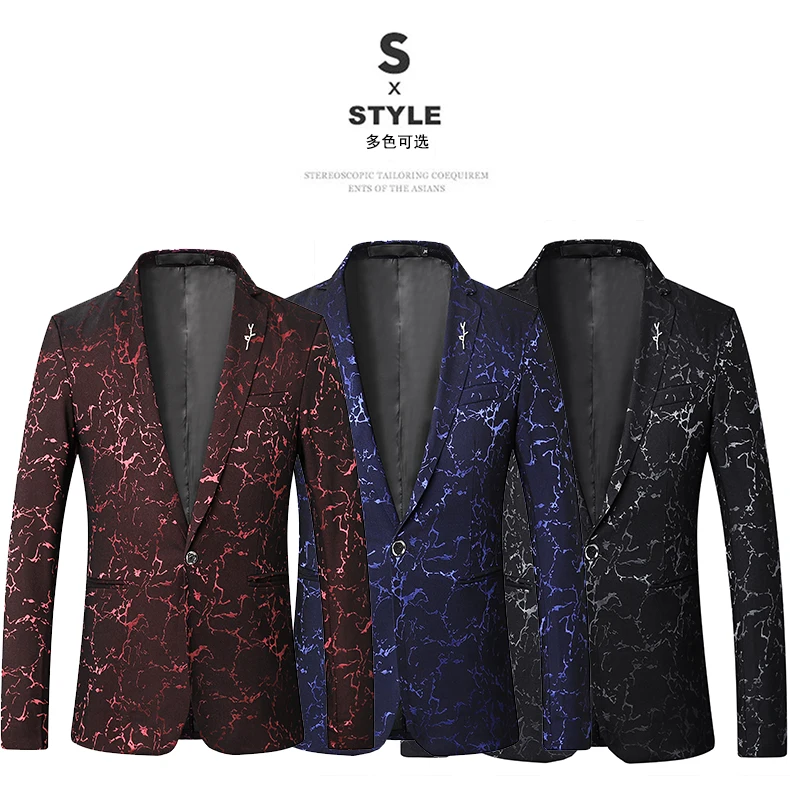 men blazer Suit Jacket Fashion Print Men Blazer  Slim Fit Casual Blazer Homme Coat Hip Hop Singer Flower Blazer men blazer