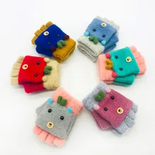 Милые детские перчатки без пальцев для девочек и мальчиков; зимние Мультяшные Лоскутные теплые варежки; детские перчатки; велосипедные перчатки