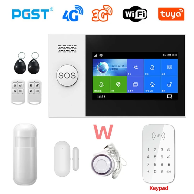 PGST PG-107 4G Tuya Wireless Home WIFI GSM Home Security With Motion Detector Sensor Burglar Alarm System Support Alexa & Google W.
