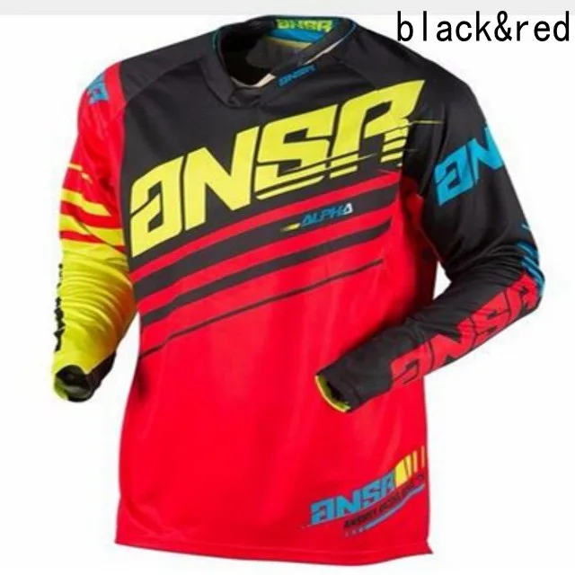 Эндуро быстросохнущая велосипедная майка для мотокросса BMX Racing Джерси для езды на горном велосипеде DH с длинным рукавом Одежда для велоспорта MX летняя футболка Mtb - Цвет: Black Red