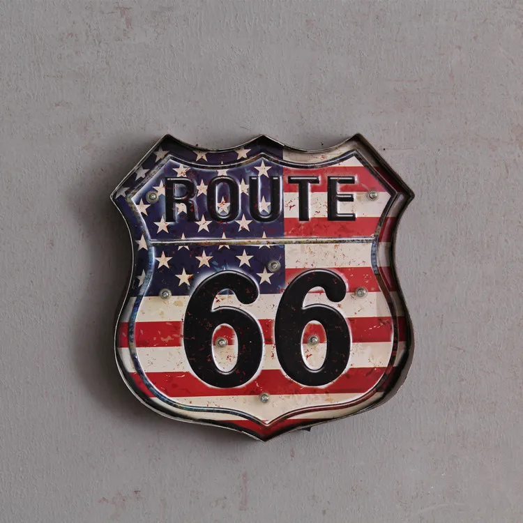 

Iron Art LED Light Creative Wall Decoration New Style America National Flag 66 Highway Card Bar Coffee Shop Restaurant Wall Hang