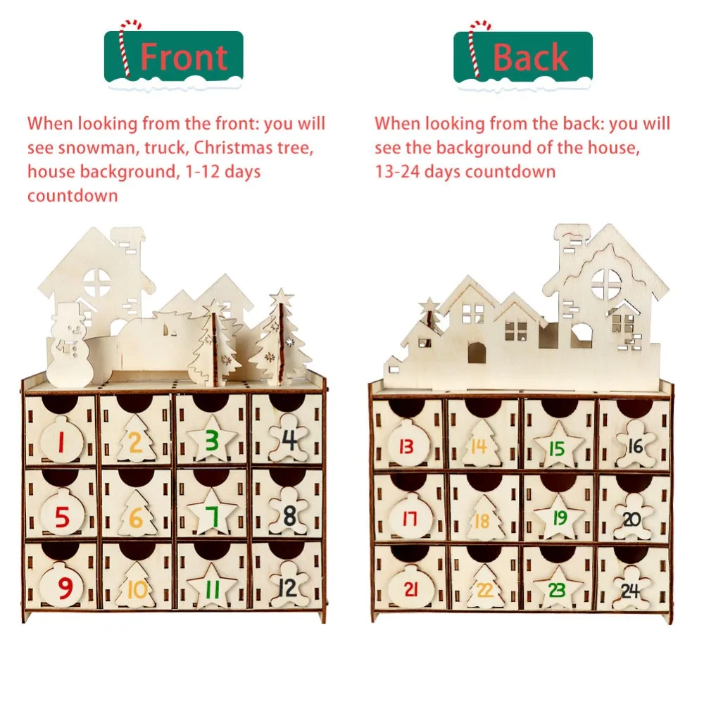 OurWarm DIY деревянный Адвент календарь коробка с ящиками 32*34*6 см дом в форме Рождество обратного отсчета календарь подарки игрушки для детей
