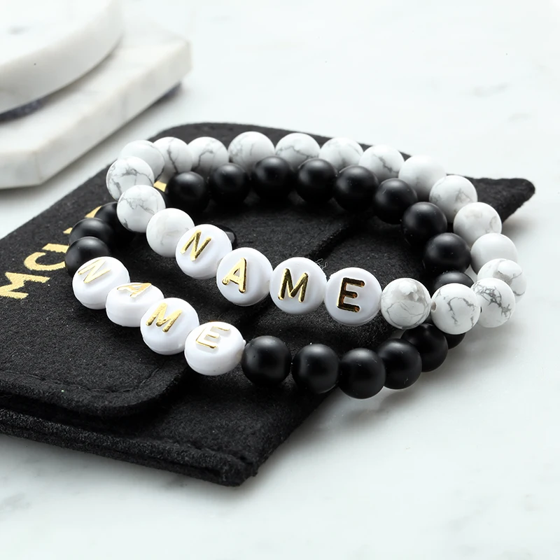 

custom name bracelet custom Couple Bracelets for women custom letter 8mm Natural Stones Beads Bracelet for Men Letters Bracelets