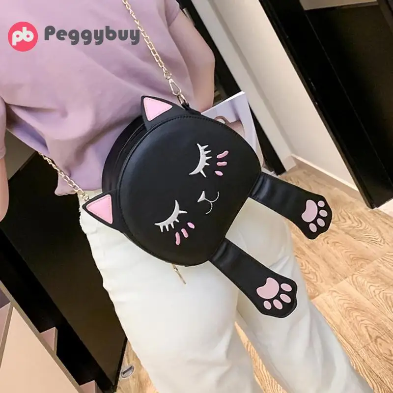 

Artificial Leather Cute Cat Round Small Lady Shoulder Crossbody Bags Women Shoulder Crossbody Embroidery Bag Mini Women Bag