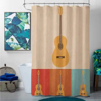 

Shower Curtains Cherry Blossom Guitar,Retro Icons Acoustic Guitars in Colorful Frames Nostalgic Music Stringed Instrument,