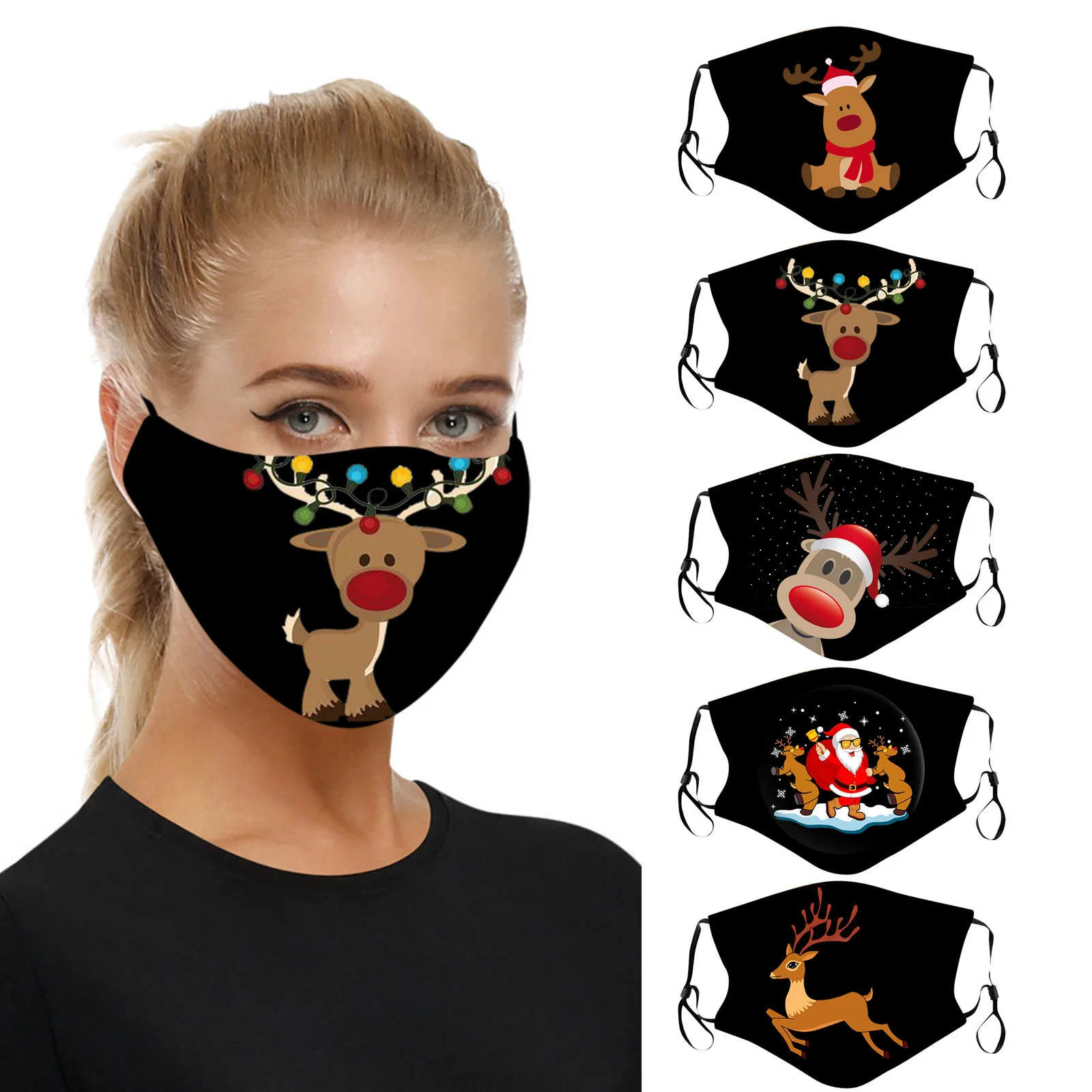 

5pc Christmas Printed Mouth Masks for Protection Face Mask Washable Mask Bandage Happy New Year 2021 Mascarilla reutilizable