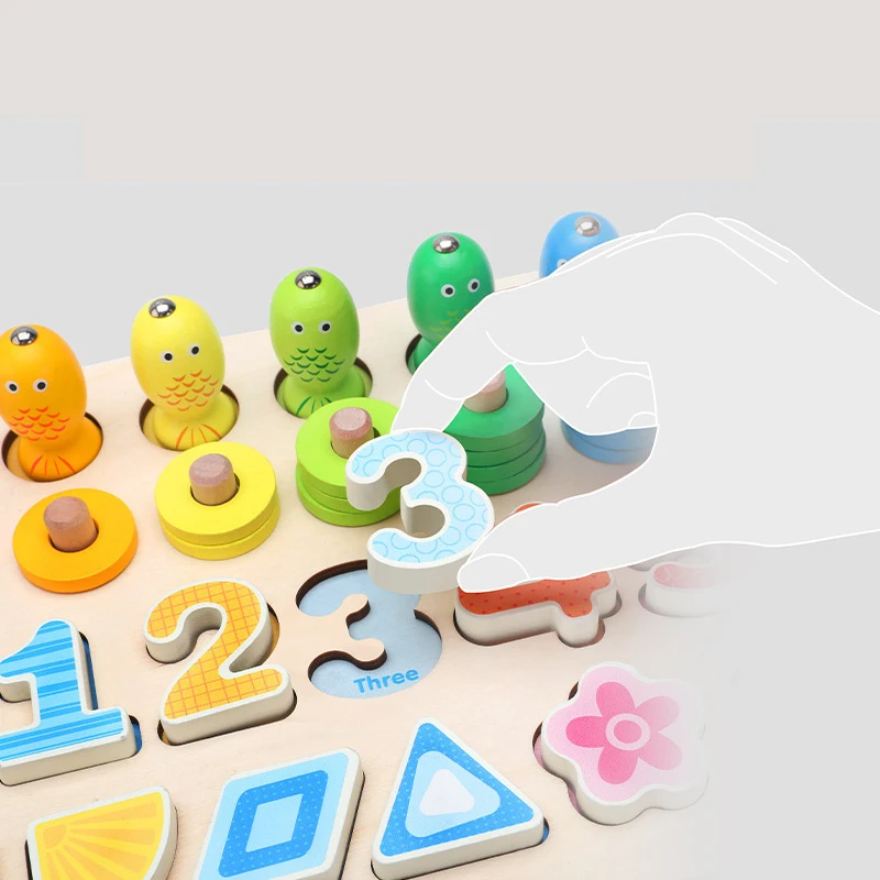 Wooden Toys Math Fishing Count Numbers Matching Digital Shape Match Montessori Educational Board Early Education kids Toy Gifts