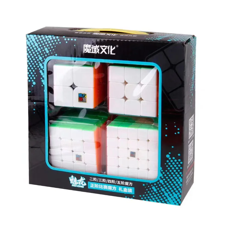 4pcs set Cubing Speed Bundle Moyu MofangJiaoshi 2x2 3x3 4x4 5x5 Meilong Qiyi Magic Cube Packing Educational Toys For Children 10