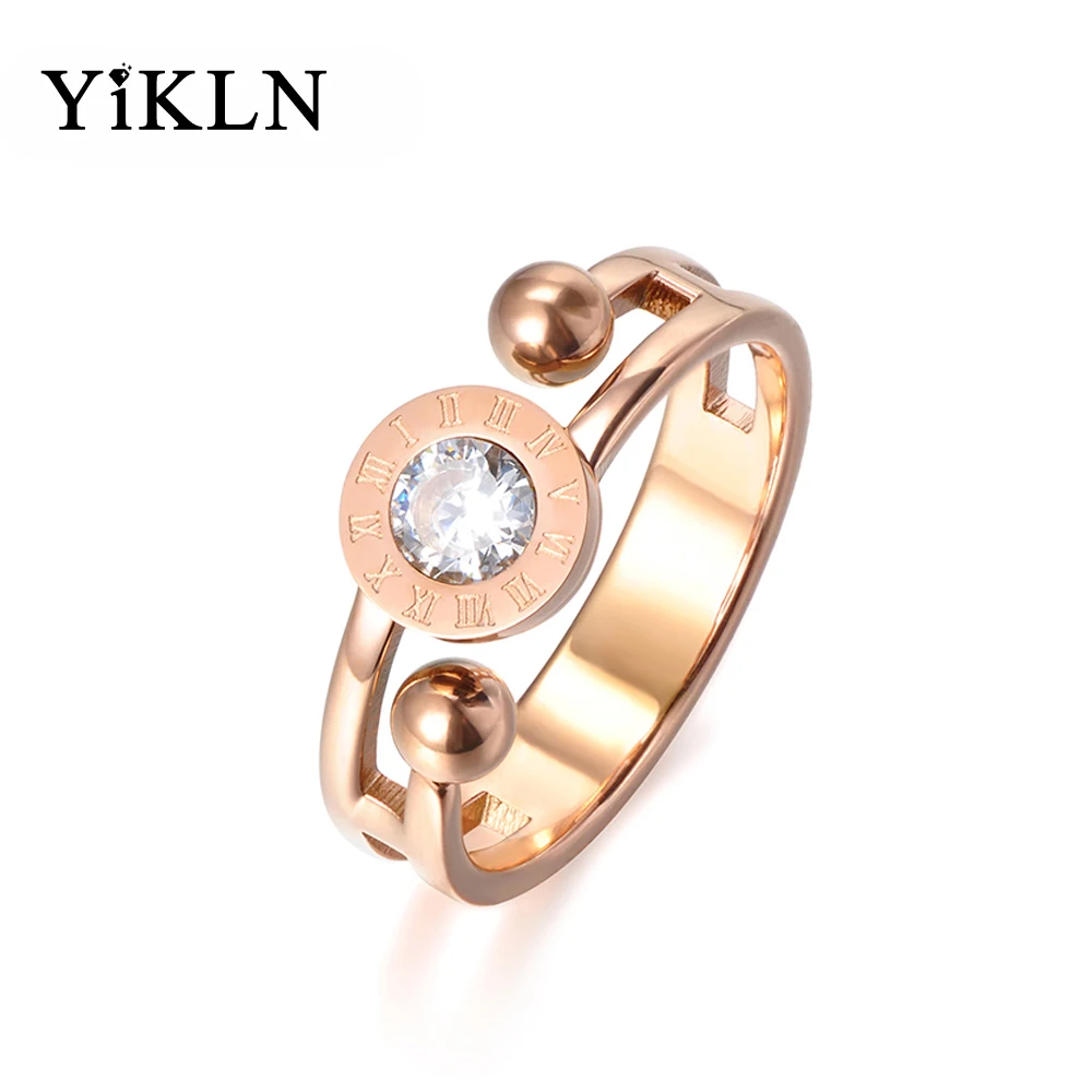 YiKLN Round Shape Roman Numerals Pattern Cubic Zirconia Stylish Titanium Steel Engagement Wedding Rings For Women Anneau YR17057
