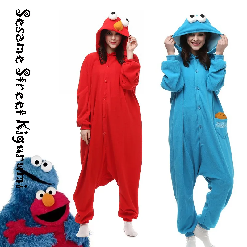 Elmo печенье монстр косплей костюм Свободные Комбинезоны для взрослых в виде животных улица кунжута костюм Ромпер на Хэллоуин пижамы зимние теплые пижамы