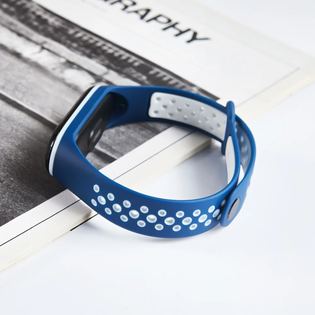 Двухцветный сменный силиконовый дышащий Регулируемый смарт браслет ремешок на