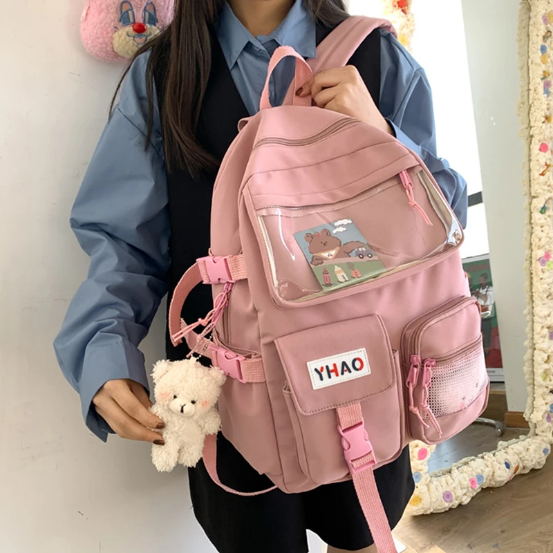 Mochila de Nylon impermeable para mujer, bolso escolar informal de gran capacidad, color rosa, a prueba de agua, novedad de 2021