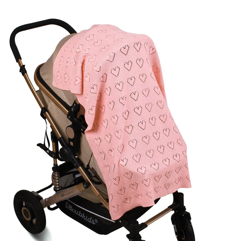 Baby Blanket Knitted Crochet Heart Hollow Newborn Swaddle Wrap Toddler Sofa Bedding Quilt Infant Baby Outdoor Stroller Outfits