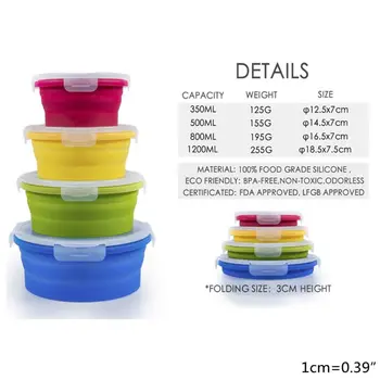 

3 Pcs/4 Pcs Foldable Silicon Bowl Food Preservation Box Different Sizes Jar Set Reusable Lunch Box with Lid for Camping Dropship