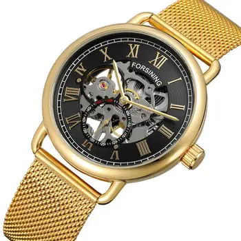 

T-WINNER Skeleton Watch Automatic Mechanical Luxury Mens Watches Top Brand Luxury Rose Golden Classic Dress Clock