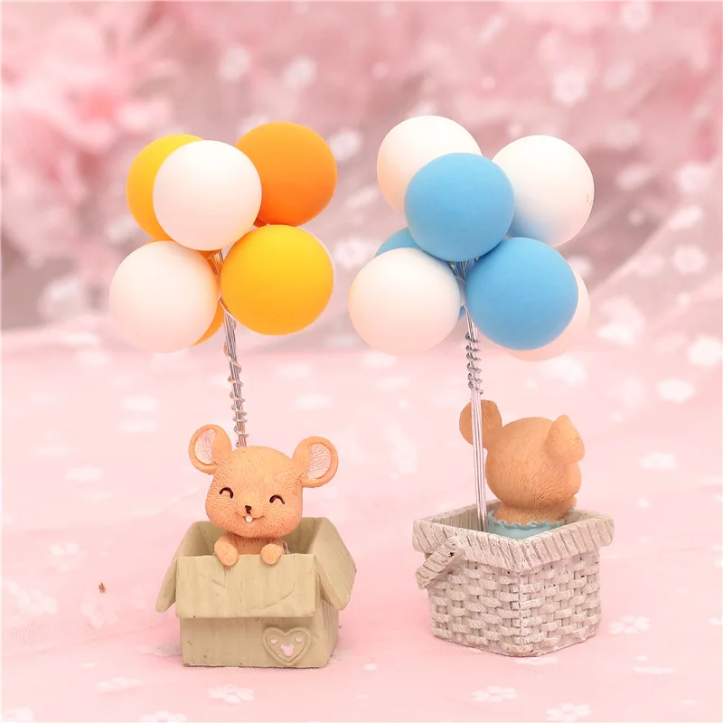 Маленький мышонок и воздушный шар торт Топпер смолы автомобильные аксессуары милые автомобили украшения
