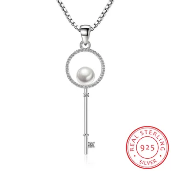 

925 Sterling Silver Jewelry Zirconia Pearl Key Pendants Necklaces For Women Gift 45cm Chain choker Chain collares S-N73