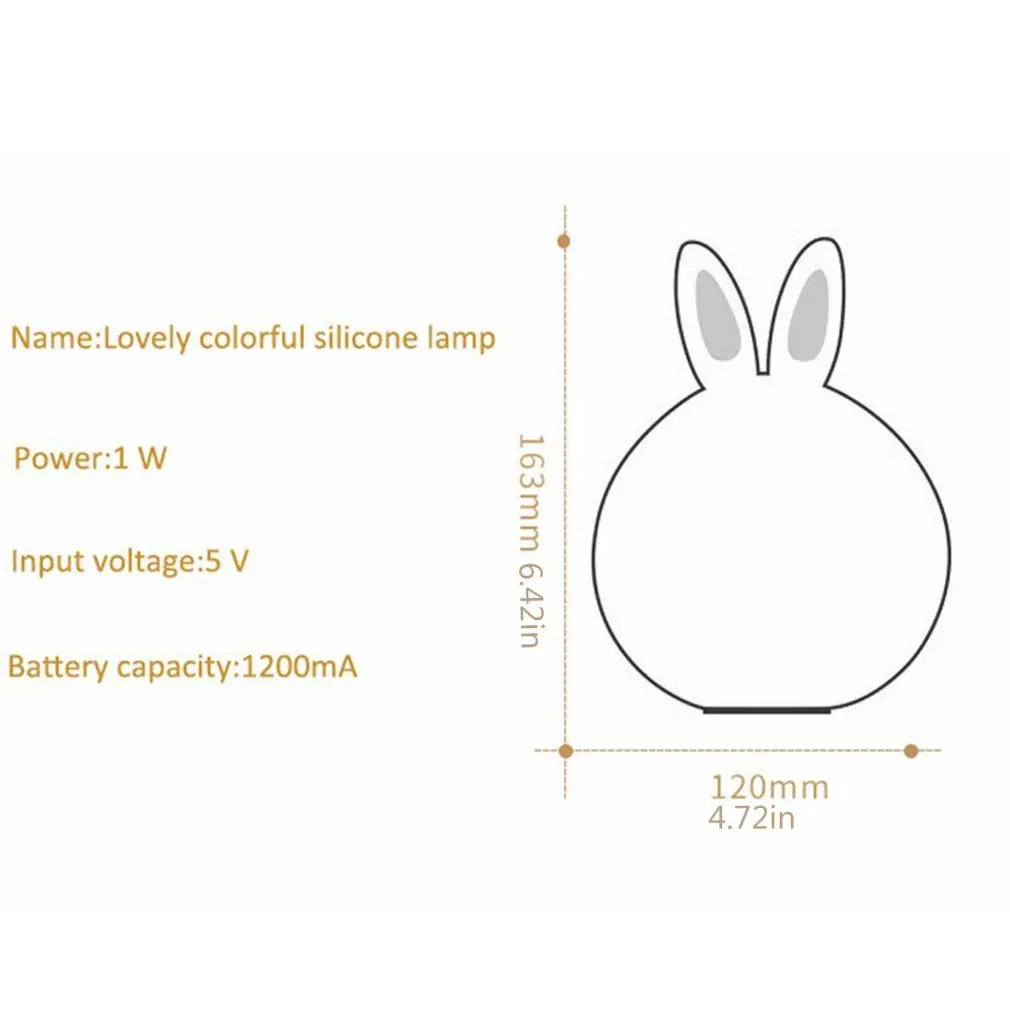 Led Кролик Форма ночной Светильник для детей Детские ночники многоцветный силиконовые Touch Сенсор нажмите Управление ночной Светильник