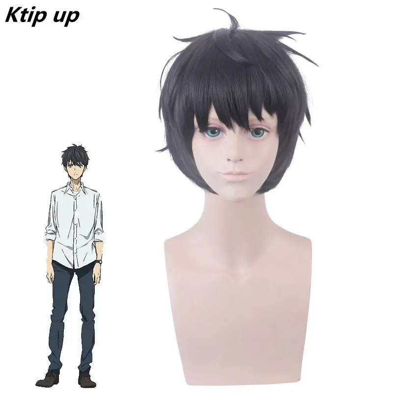 

Ktip Up Invented Inference Cosplay Sakuragawa Kurou Short Black Styled Synthetic Hair Cosplay Wig Heat Resistance Costume Wigs