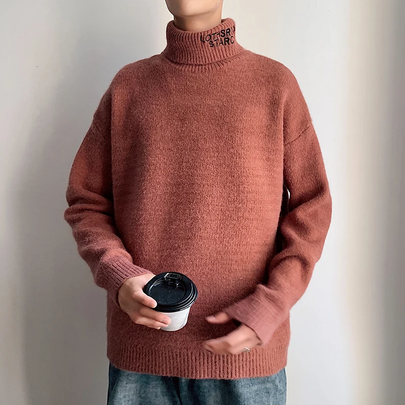 Turtleneck Winter Sweater Men's Warm Fashion Solid Color Casual Knit Pullover Man Wild Loose Long Sleeve Sweater Male Clothes