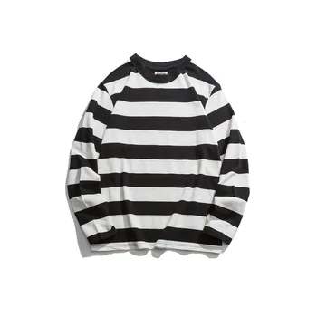

Men's Casual Sweatshirt Wide Striped Loose round Neck Long Sleeve T-shirts Full Striped tshirt Pullover long sleeve t shirt