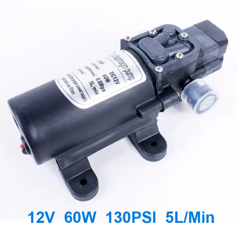Pressure switch type DC12V 80 Вт 5л/мин Черный небольшой водяной насос высокого давления мембранный самовсасывающий насос большой Fiow автоматический переключатель типа опрыскиватель - Напряжение: Pressure switch type
