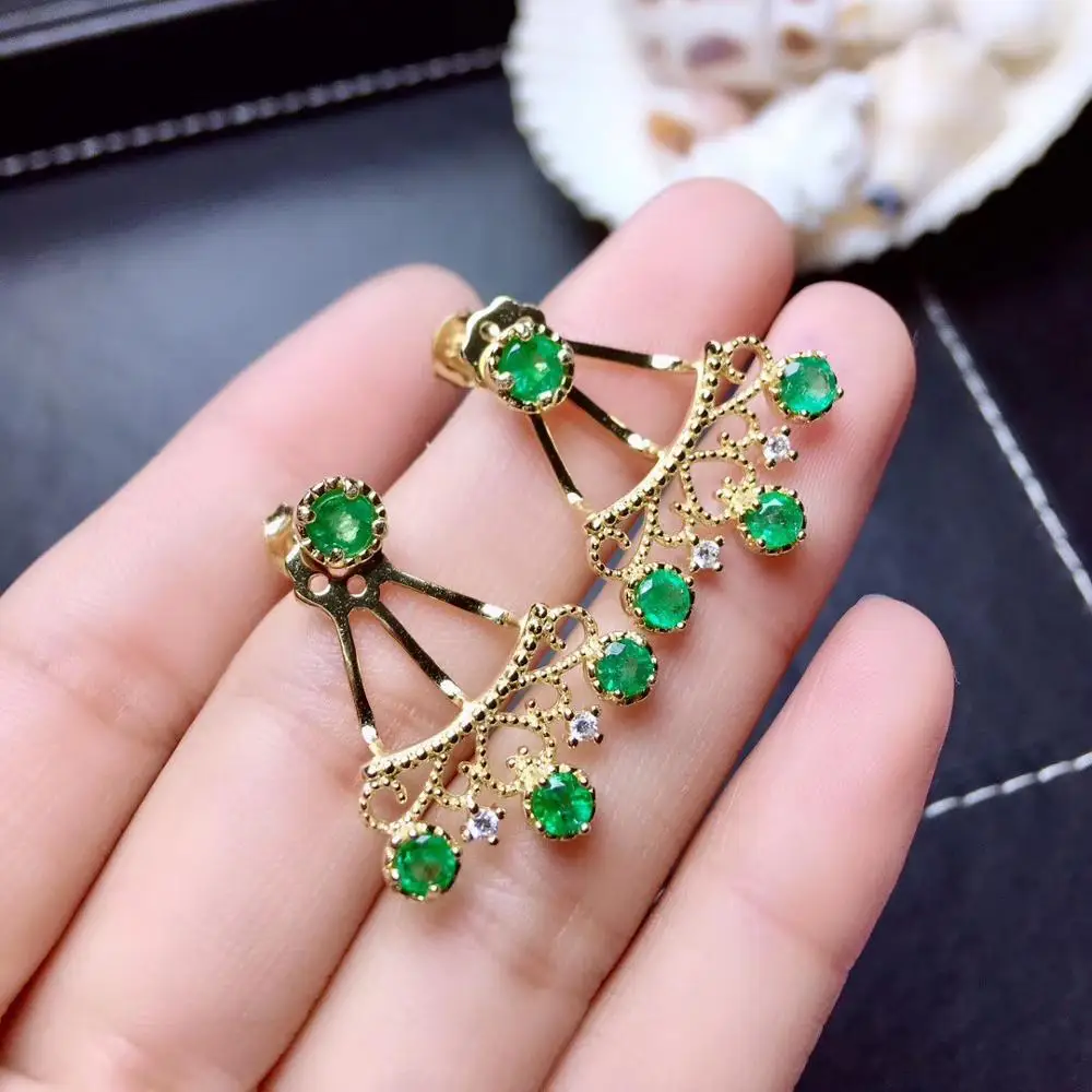 Natural Real Emerald Earring 925 Silver sterling Fine Charm Jewelry for Women Wedding Party | Украшения и аксессуары