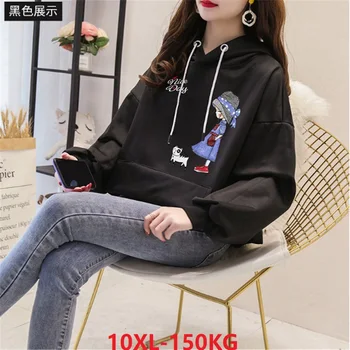 

autumn winter women clothing sweatshirt cartoon cat hoodies fleece oversize plus size 6XL 8XL 9XL 10XL Female fat loose coats 60