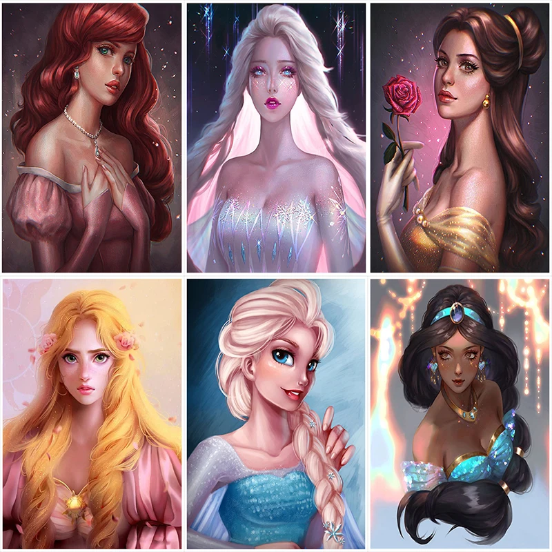 

New Full/Square Round Drill Diamond Painting Cartoon Princess Style 5D Diy Diamond Embroidery Rhinestone Mosaic Home Decoration
