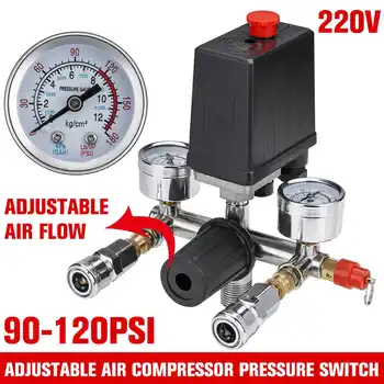

220V Air Compressor Pressure Switch Valve Pump Aluminium Alloy Control Valve Manifold Relief Regulator with 0-180 Psi Gauge
