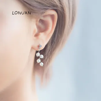 

high quality Korean version Women's fashion Simple Wild 925 silver pearl tassel earring Girls accessories jewelry gift earrings