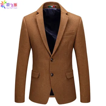 

Autumn Winter Mens Wool Blazer Jacket Casual Single-breasted Men's Blazer Solid Black Big Size 4XL Men Suit Blazers Jacket Homme
