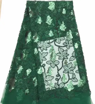 

5y free shipping dhl Modern design French net lace fabric African sequins lace embroidery tulle lace fabric for party dress