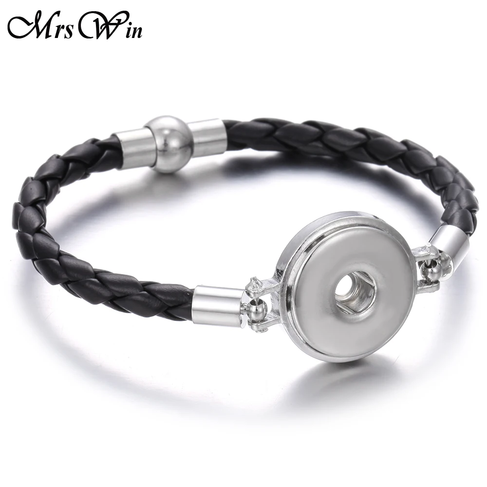 

New Leather Snap Button Bracelet Fit 20mm 18mm Snap Buttons Jewelrey Bracelets Handmade Braided Leather Wrap Bracelet