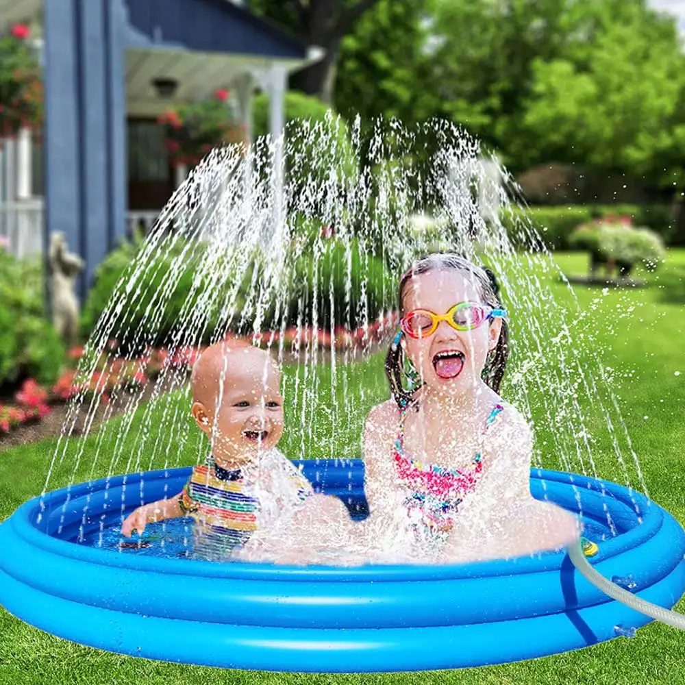 

120M Boys Girls 3 LayersWater Swimming Pool PVC Wading Toy Round Sprinkler Play Mat Inflatable Splash Pad For Kids Summer Outsi