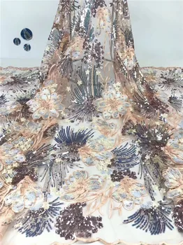 

Latest wedding French net lace fabric with sequins luxury net lace cloth PAN57(5yards/pc)