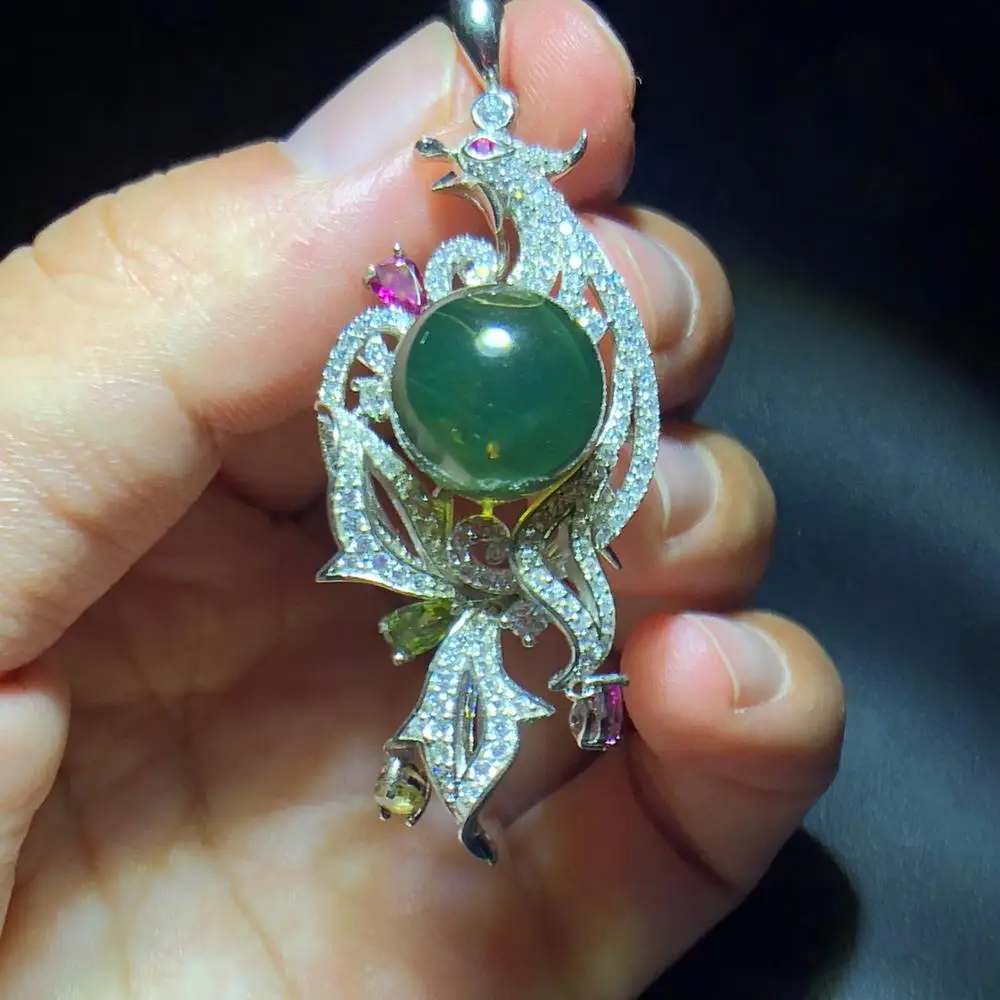 

On Sale Pure 925 Sterling Silver Blue Amber pendant with Small Defect
