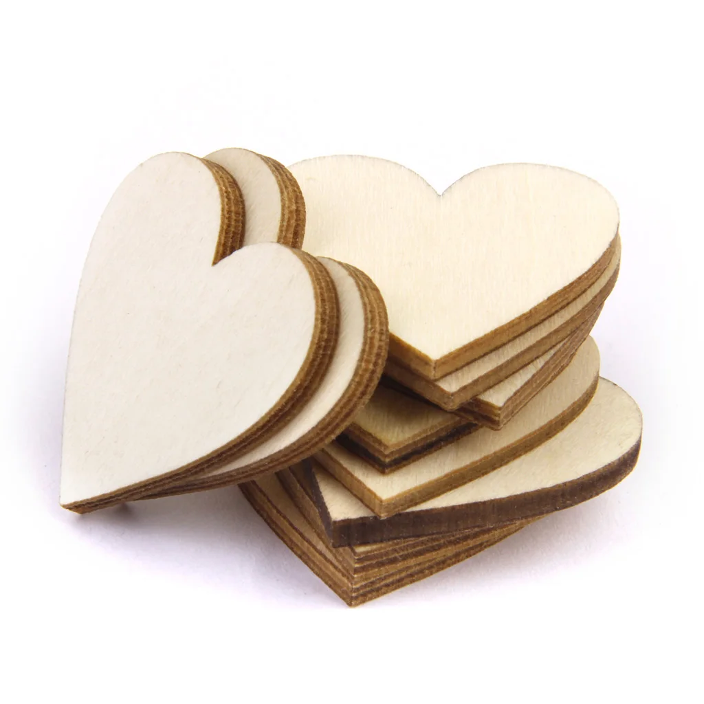 Wholesale Blank Wood Heart Embellishments Wood Heart Slices for Wedding Valentine DIY Arts Crafts Card Making