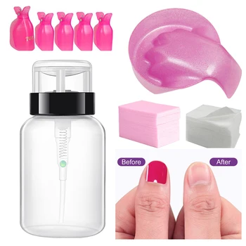 

1 Set Professional Hand Care Kit Soak Off Cap Clip Nail Wipes Pump Dispenser Nail Soak Bowl Nail Remover Tools