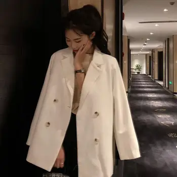 

2019 Vintage Solid Blazers Notched Women Flavor Chic Loose Small Coat Spring Korean Casual Office Lady Tops