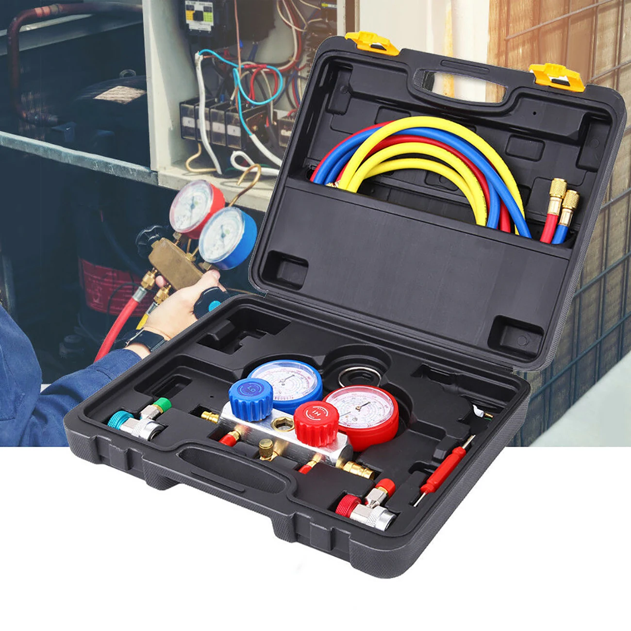 

Samger Air Conditioner Gauges Kit for Car Home R22 R12 R134A Auto Refrigerant Quick Coupler Manifold Gauge Tool