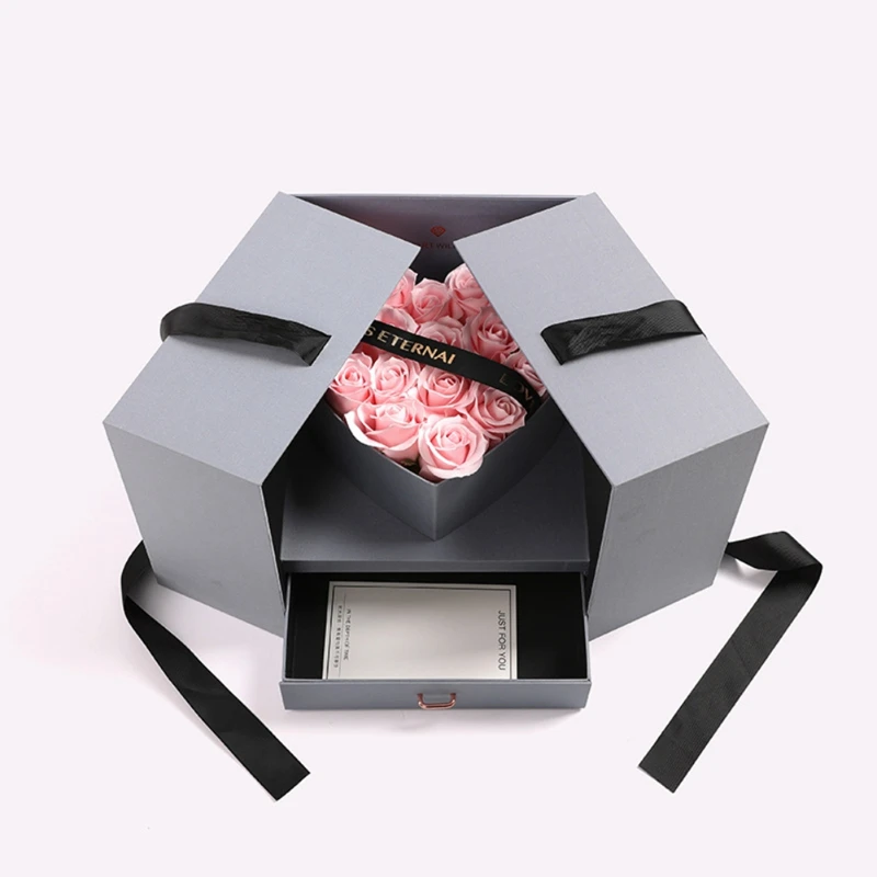 

Soap Rose Gift Box Artificial Flower Gift Box For Girlfriend Lover Creative Open-door Heart-shaped Valentine's Day Gift