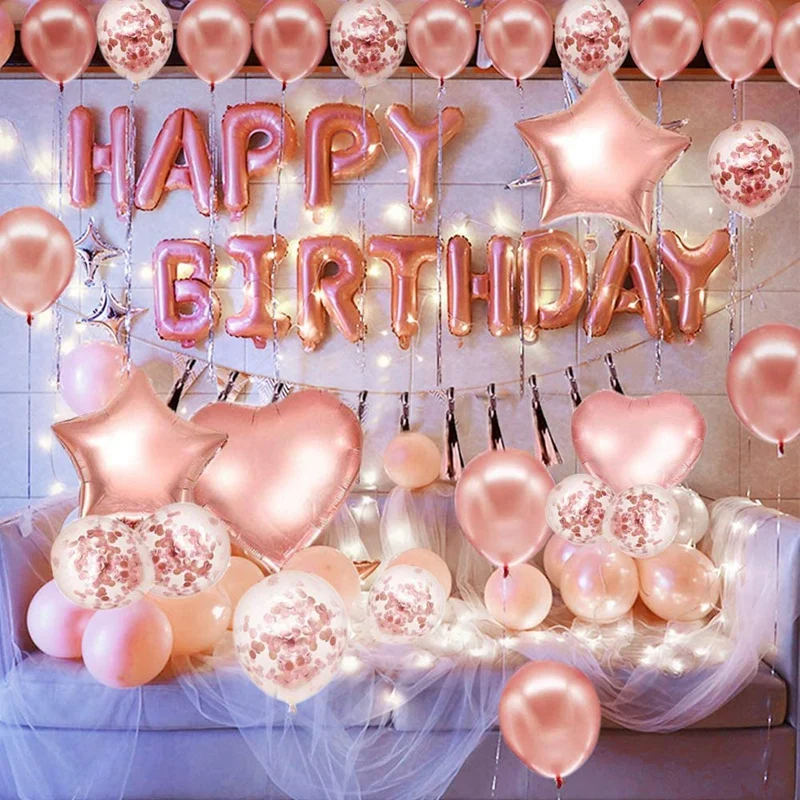 Rose Gold Birthday Decoration Party Set Balloon Tassel Happy Banner | Дом и сад