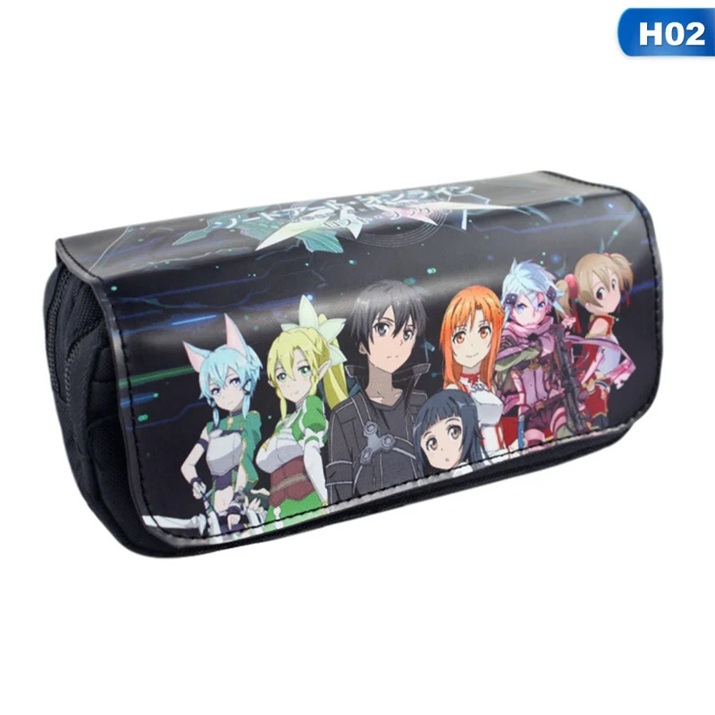 Sword Art онлайн аниме модная косметичка учебная Канцелярия Карандаш Чехол с двойной молнией для мальчиков или девочек - Цвет: H02