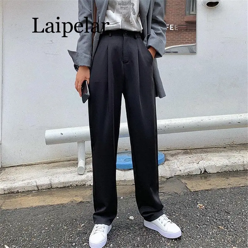 Laipelar, шикарные, прямые, повседневные, стройные, свободные, высокая талия, твердые, простые, офисные, женские, подходят ко всему, большой размер, костюм, полная длина брюк