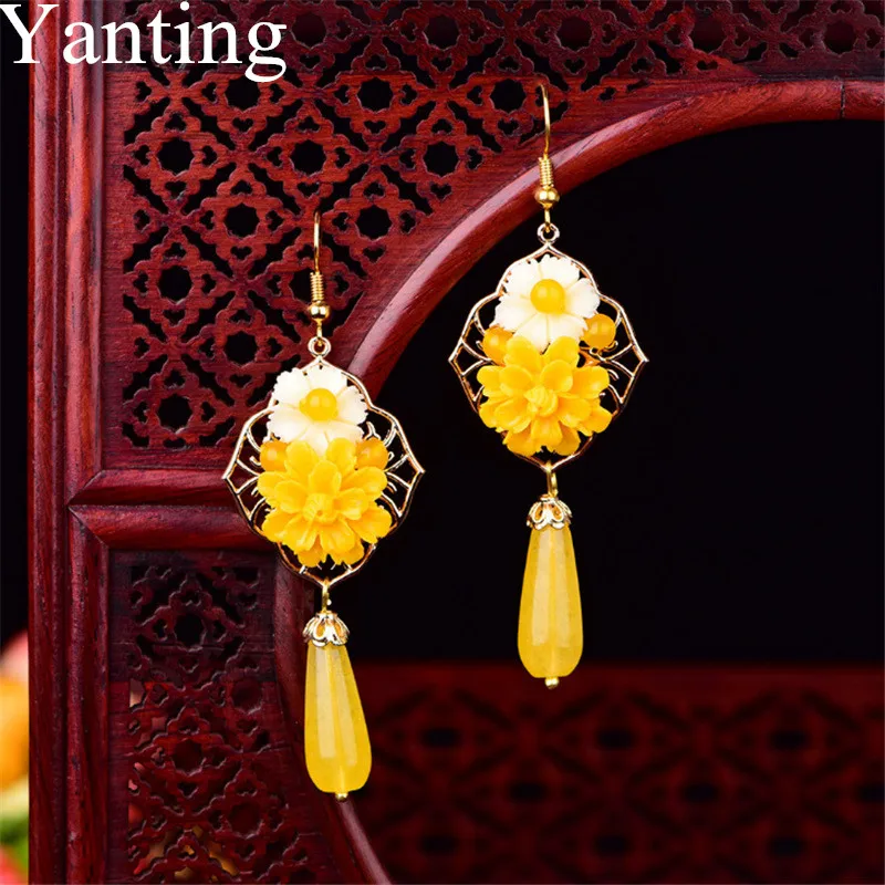 

Yanting Long Bohemian Earrings Handmade Ethnic Tassel Earrings Yellow Chalcedony Statement Earring Gifts For Women Jewellery 055