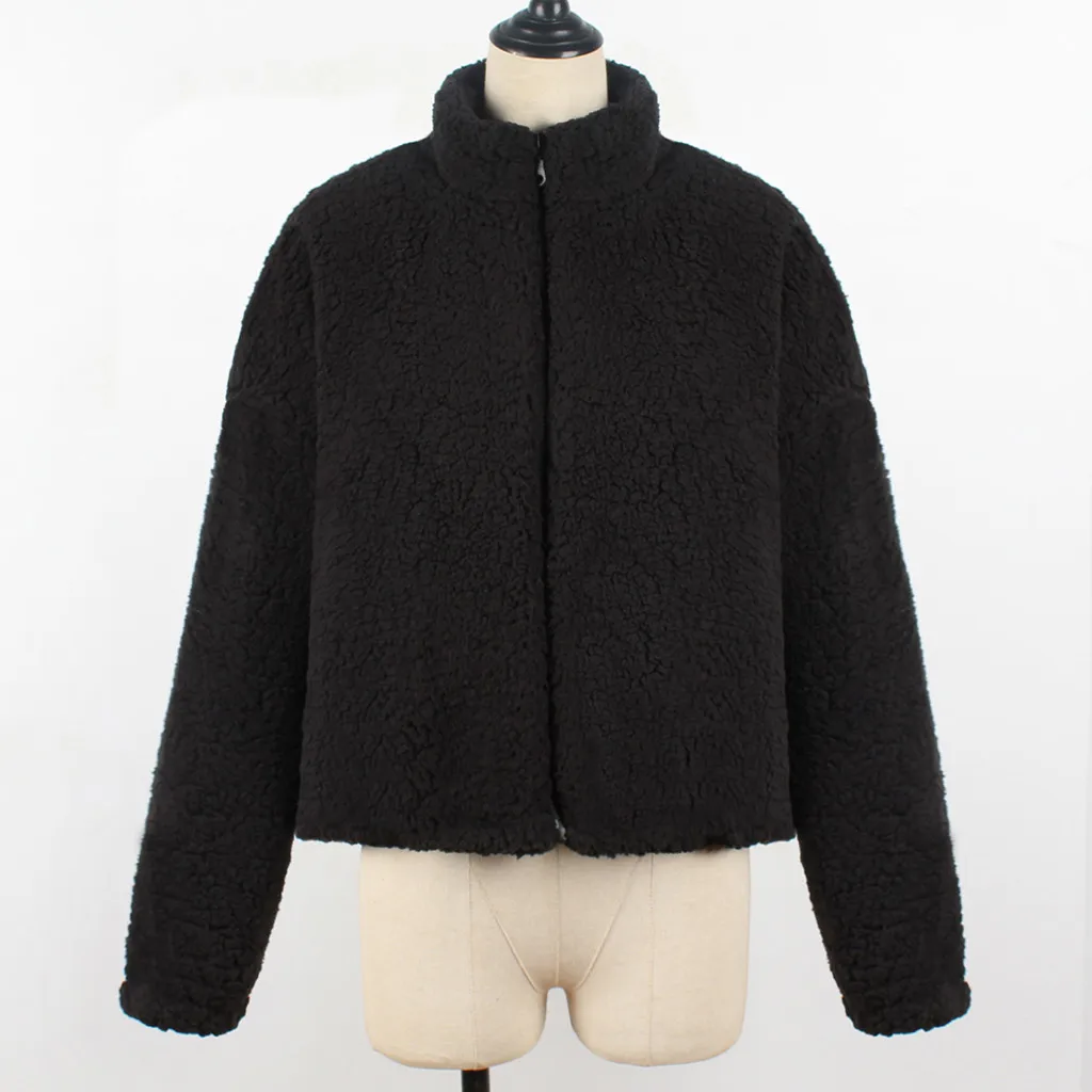 Толстовка с отворотом на молнии, флисовое пальто с мехом, Женская осенне-зимняя теплая мягкая куртка, плотное плюшевое пальто, Короткие топы, верхняя одежда# J30