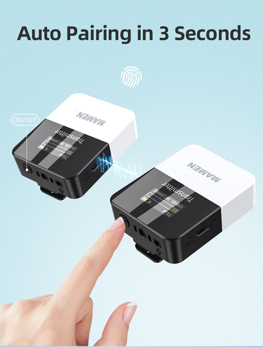 UHF Wireless Lavalier Microphone with 50m Pickup 800mAh Built-in Microphone Smart Noise Reduction Mini Professional Microphone