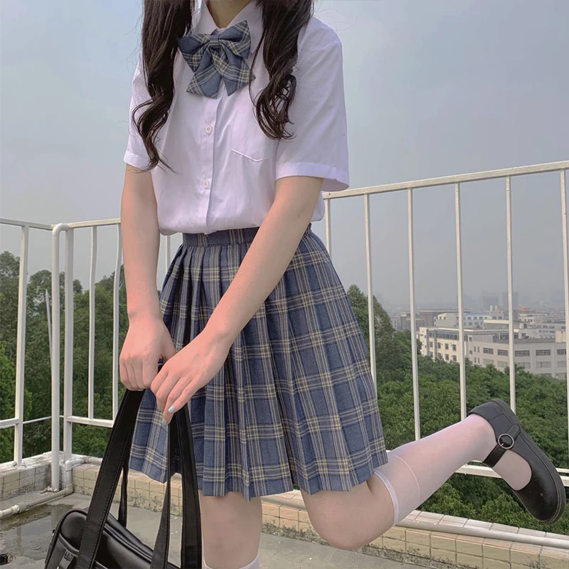 

Female Suit 2020 Summer New Korean Version of the JK Uniforms Shirt with Tie + Plaid Skirt Piece Students school girl uniform
